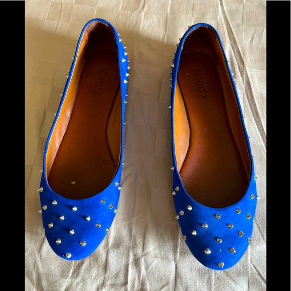 SCHUTZ Periwinkle Blue Studded Ballet Leather M Flats Size US 9 - Picture 3 of 11